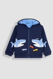 JoJo Maman Bébé Navy Blue Shark Appliqué Reversible Hoodie - Image 3 of 6