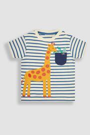 JoJo Maman Bébé Ecru Navy Stripe Giraffe Appliqué T-Shirt and Shorts Set - Image 2 of 4