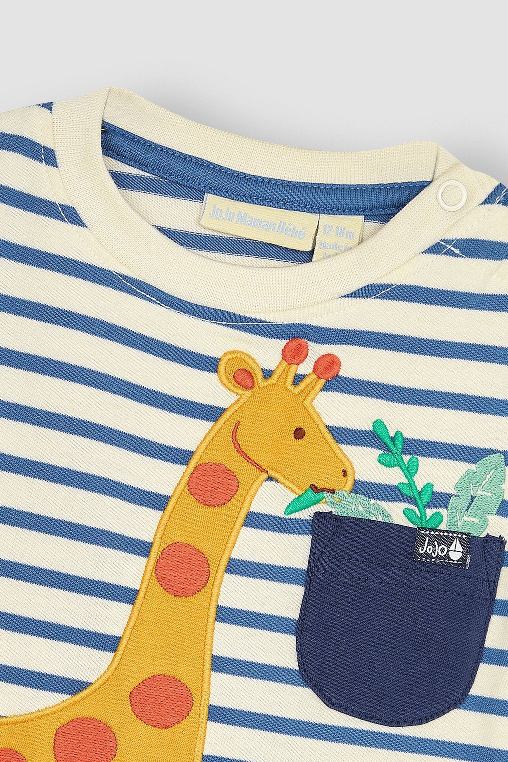 JoJo Maman Bébé Ecru Navy Stripe Giraffe Appliqué T-Shirt and Shorts Set - Image 4 of 4