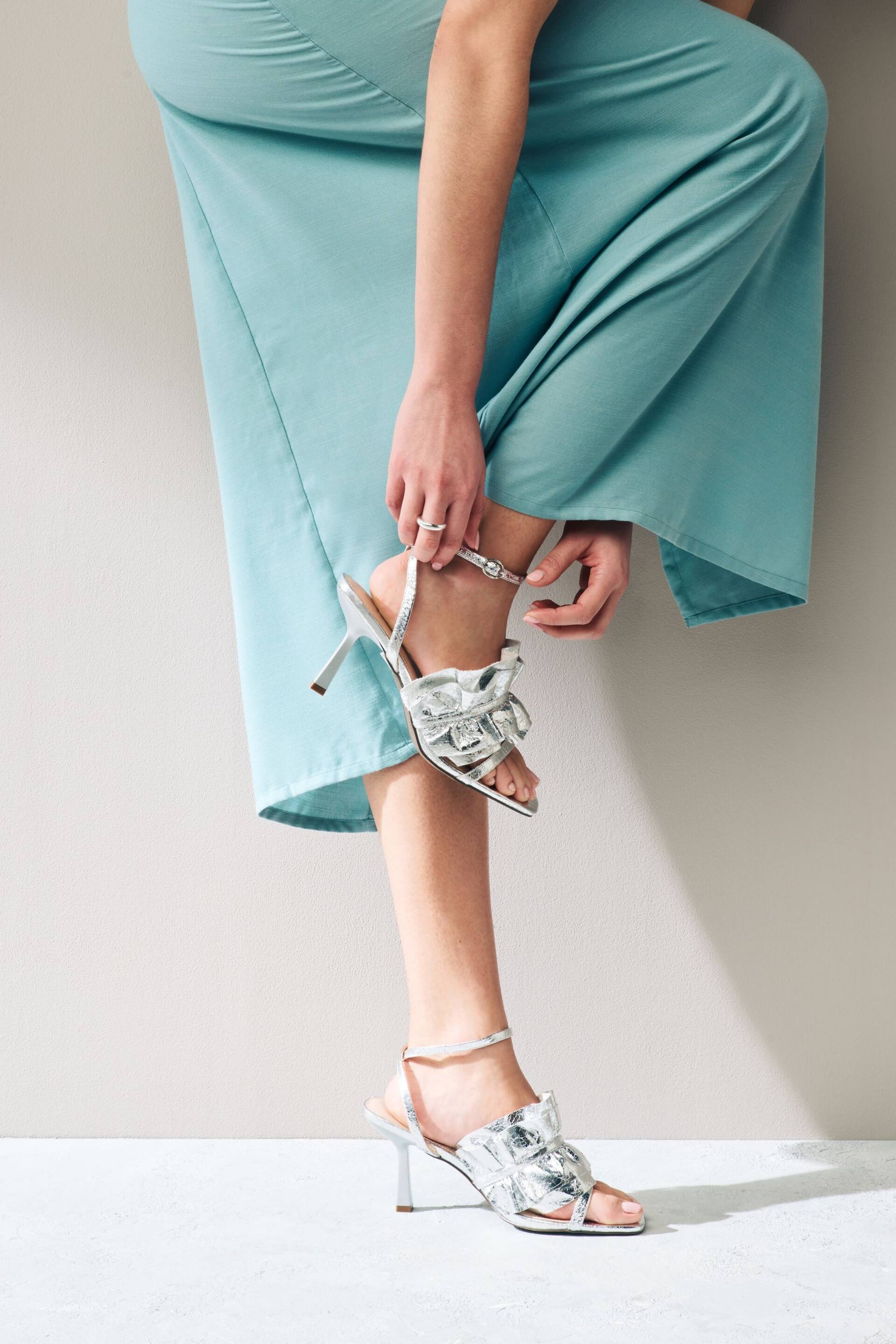Silver Forever Comfort® Ruffle Heeled Sandals - Image 1 of 6