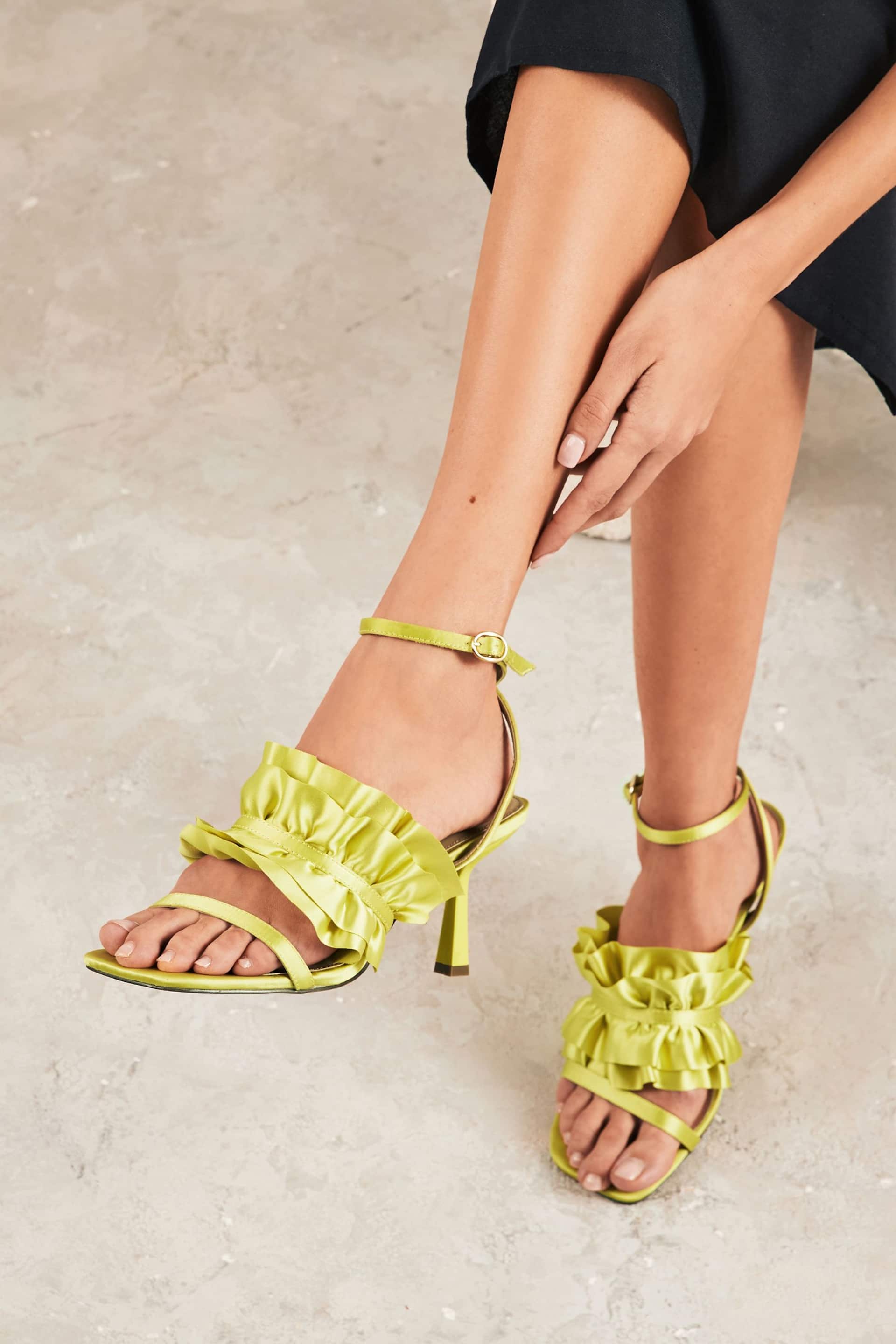 Lime Green Forever Comfort® Ruffle Heeled Sandals - Image 2 of 3