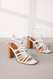 White Signature Leather Hardware Detail Block Heel Sandals - Image 5 of 10