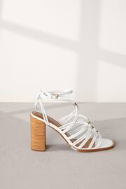 White Signature Leather Hardware Detail Block Heel Sandals - Image 6 of 10