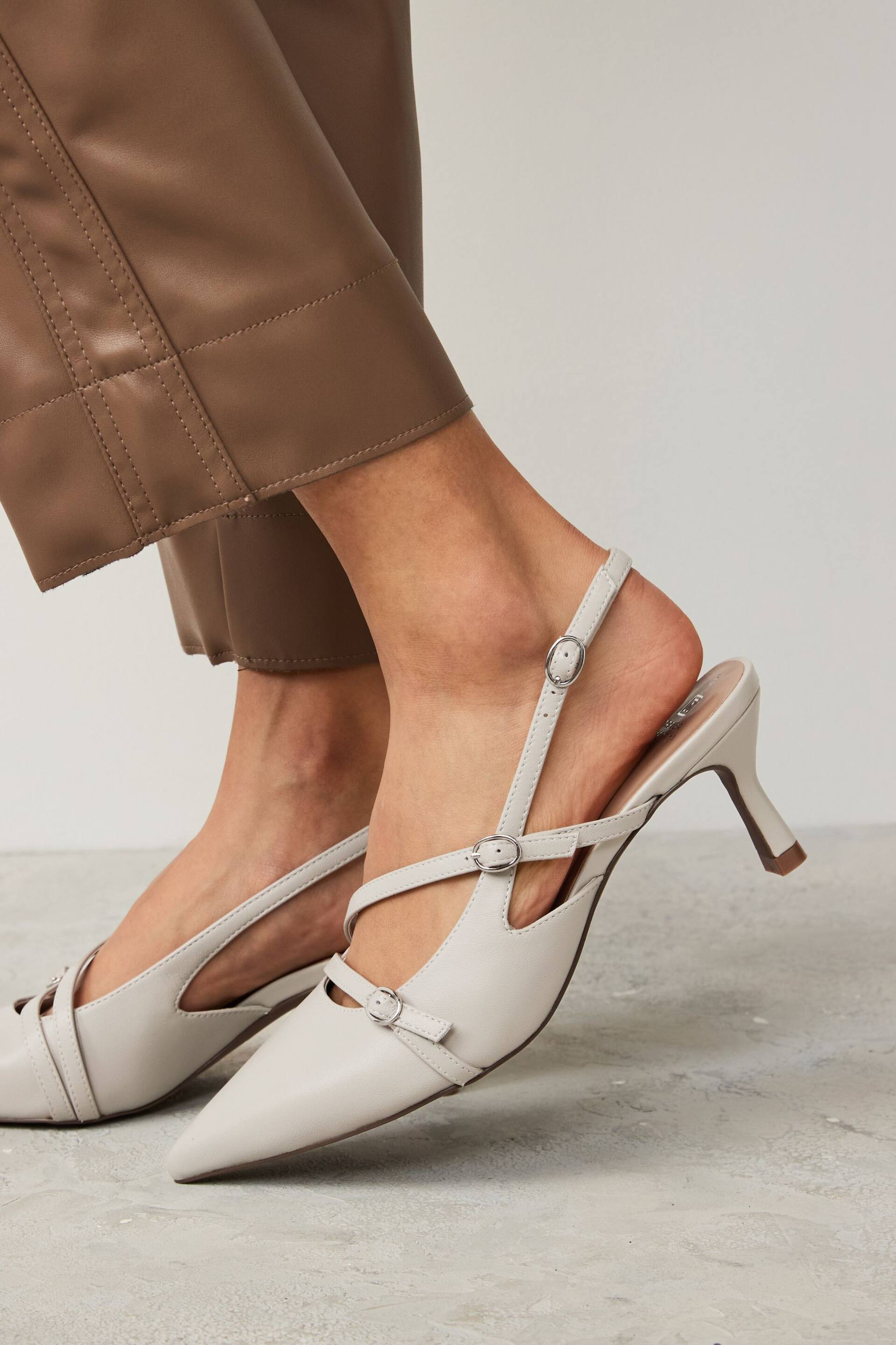 Bone White Forever Comfort® Leather Multi Buckle Slingback Heels - Image 1 of 7