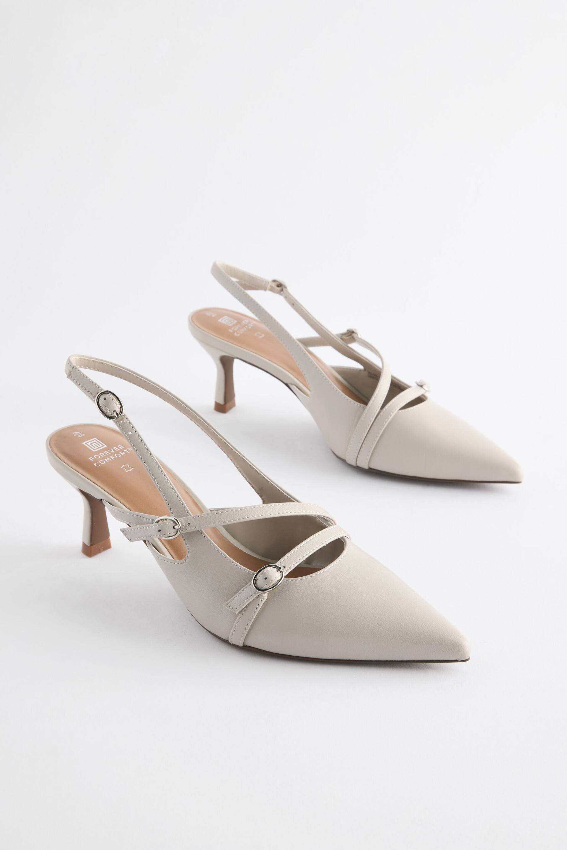 Bone White Forever Comfort® Leather Multi Buckle Slingback Heels - Image 3 of 7