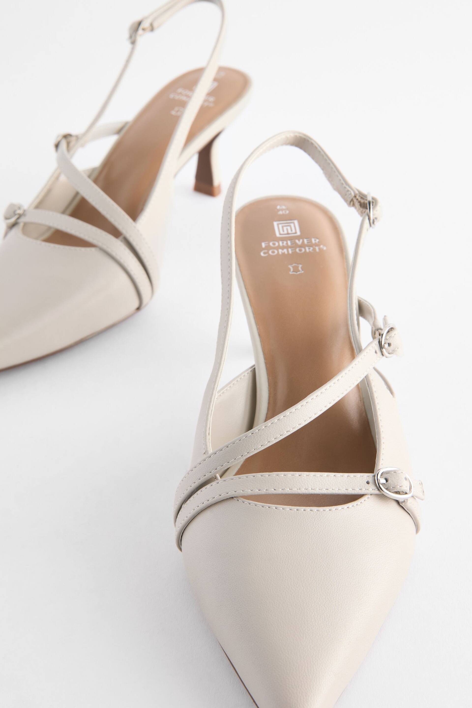 Bone White Forever Comfort® Leather Multi Buckle Slingback Heels - Image 7 of 7