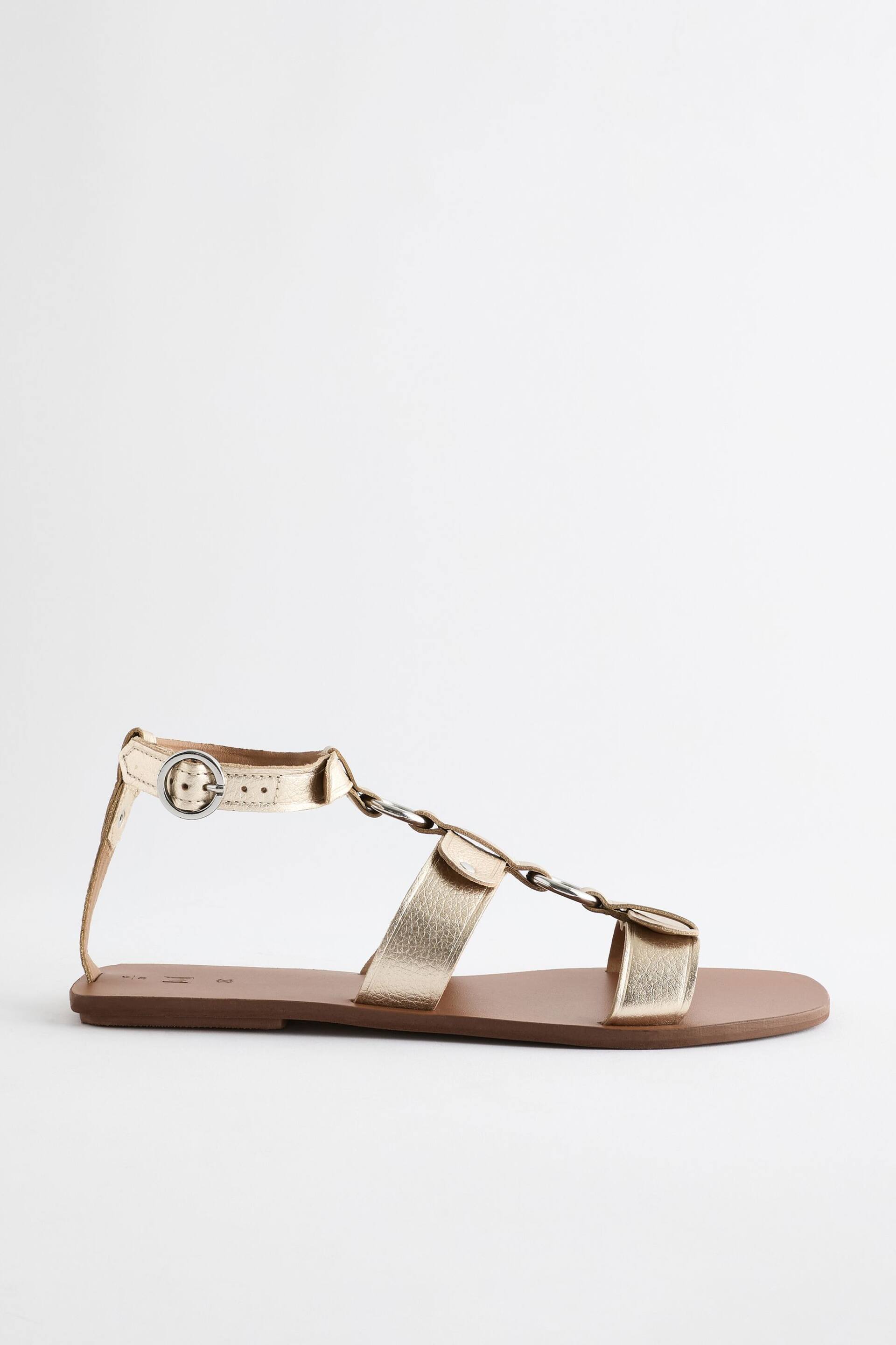 Gold Leather Ring Detail Sandals - Image 5 of 5
