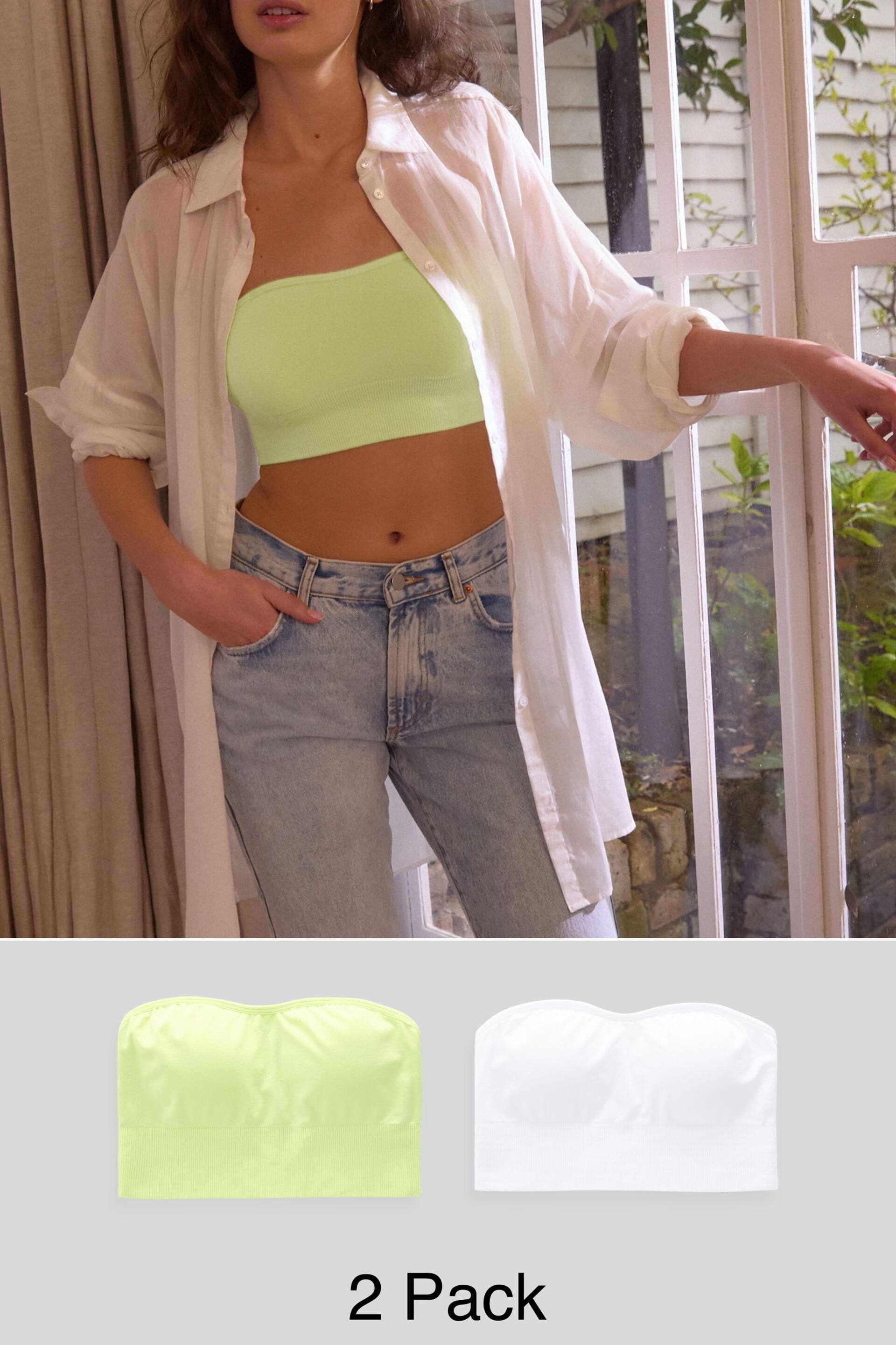 White/Lime Green Seamfree Bandeau Bras 2 Pack - Image 1 of 10