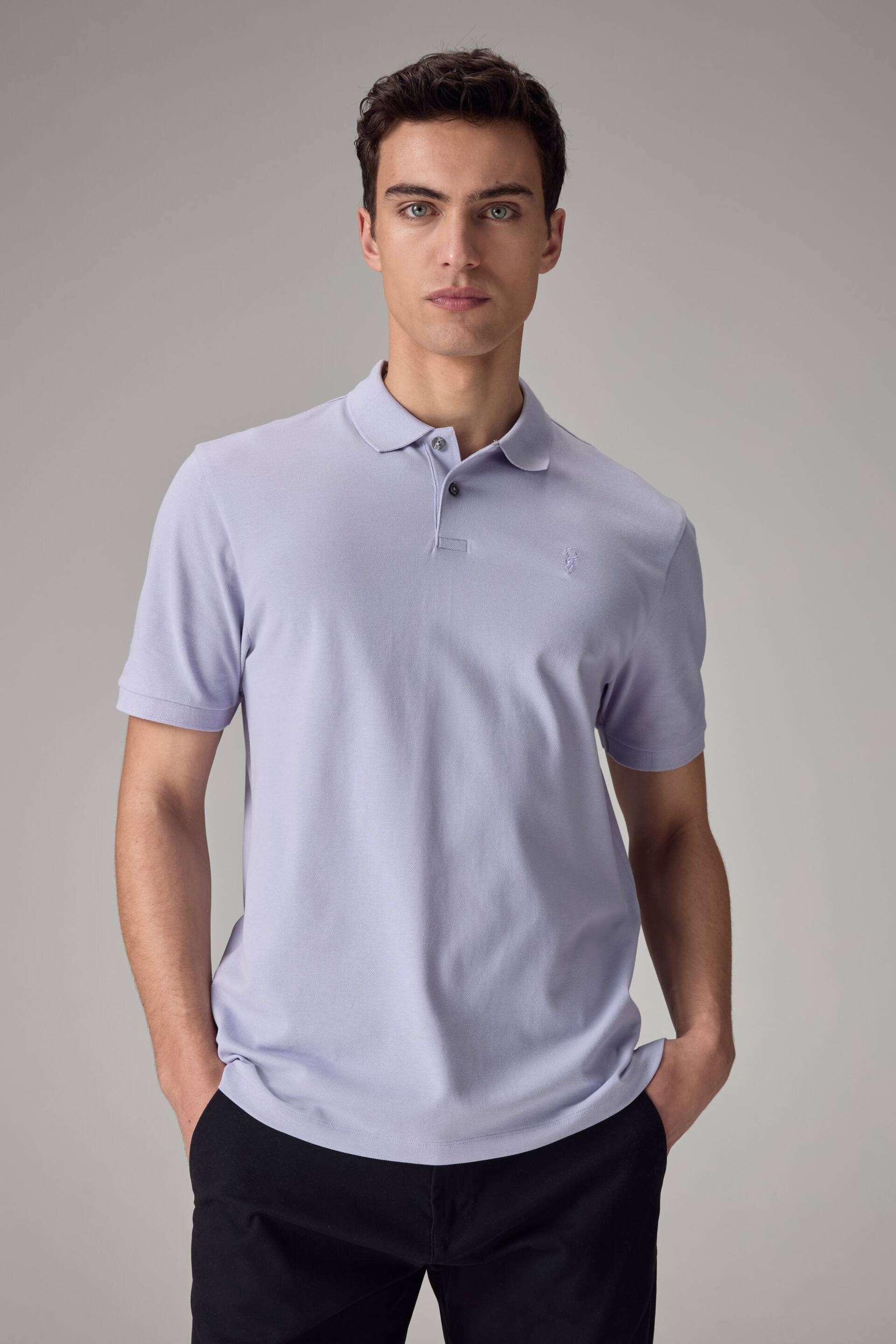 Purple Lilac Regular Fit Short Sleeve Pique Polo Shirt - Image 1 of 8