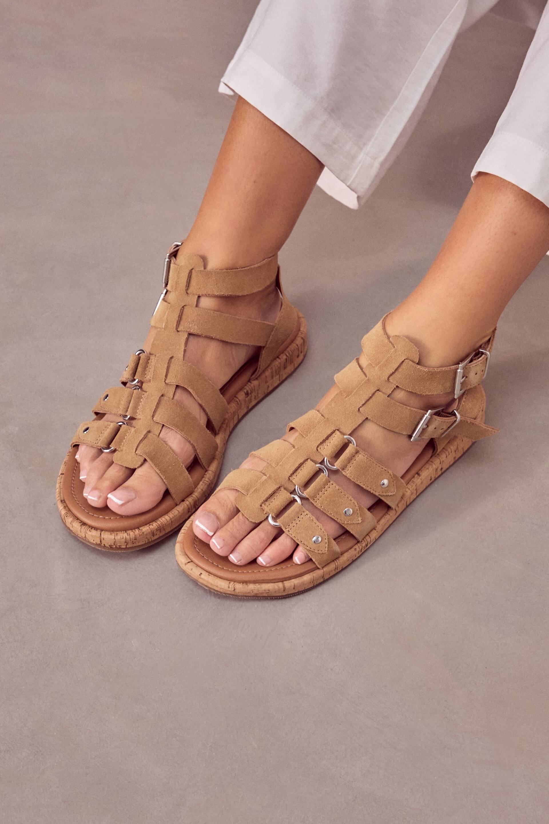 Sand Brown Regular/Wide Fit Forever Comfort® Leather Gladiator Sandals - Image 2 of 6