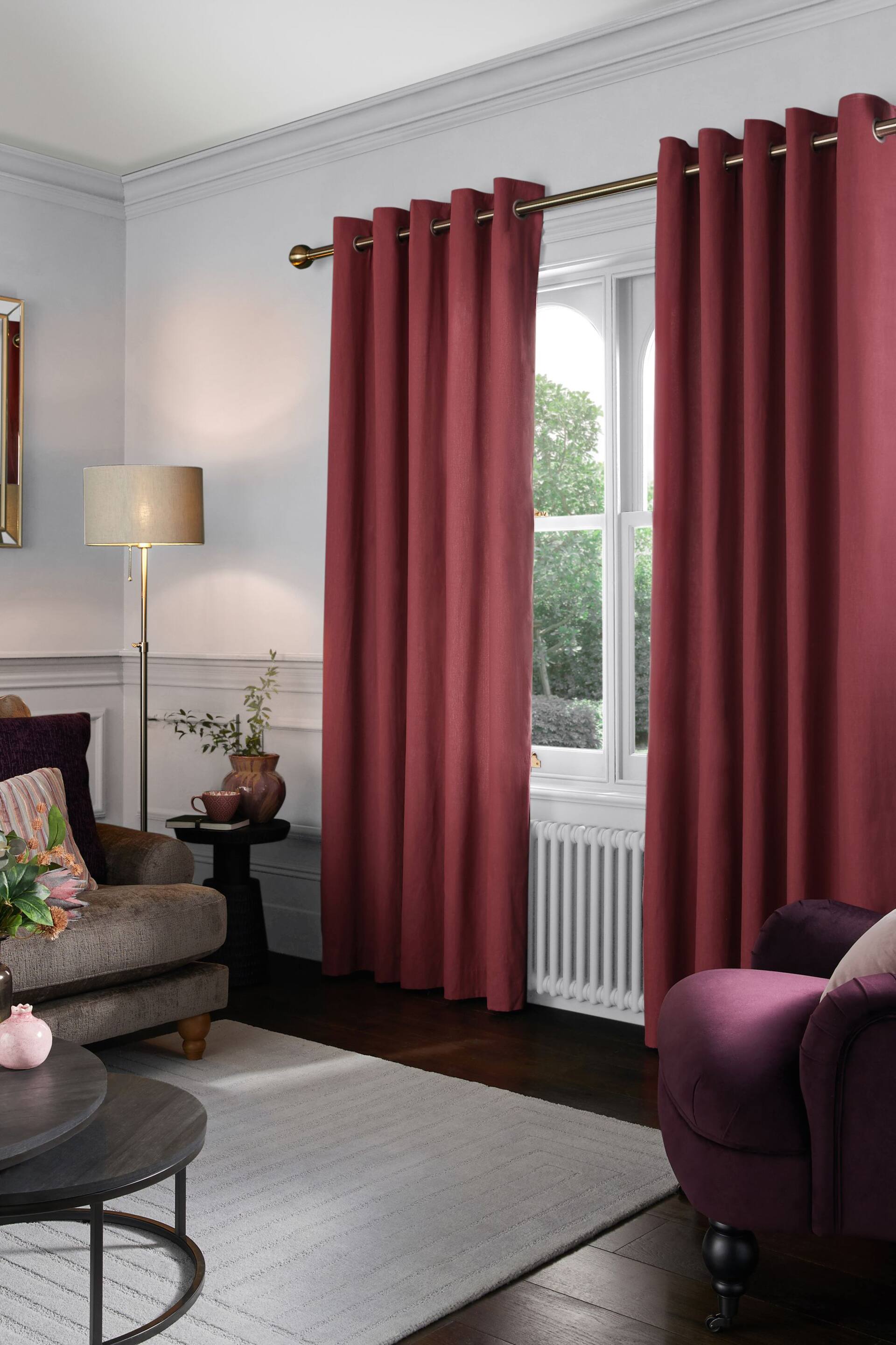 Raspberry Pink Cotton Blackout/Thermal Eyelet Curtains - Image 3 of 9