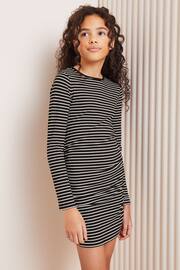 Lipsy Black/ White Stripe Teen Crinkle Ruched Bodycon Dress (9-16yrs) - Image 1 of 4