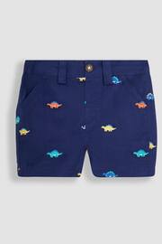 JoJo Maman Bébé Navy Blue Stegosaurus Embroidered Twill Shorts - Image 1 of 3