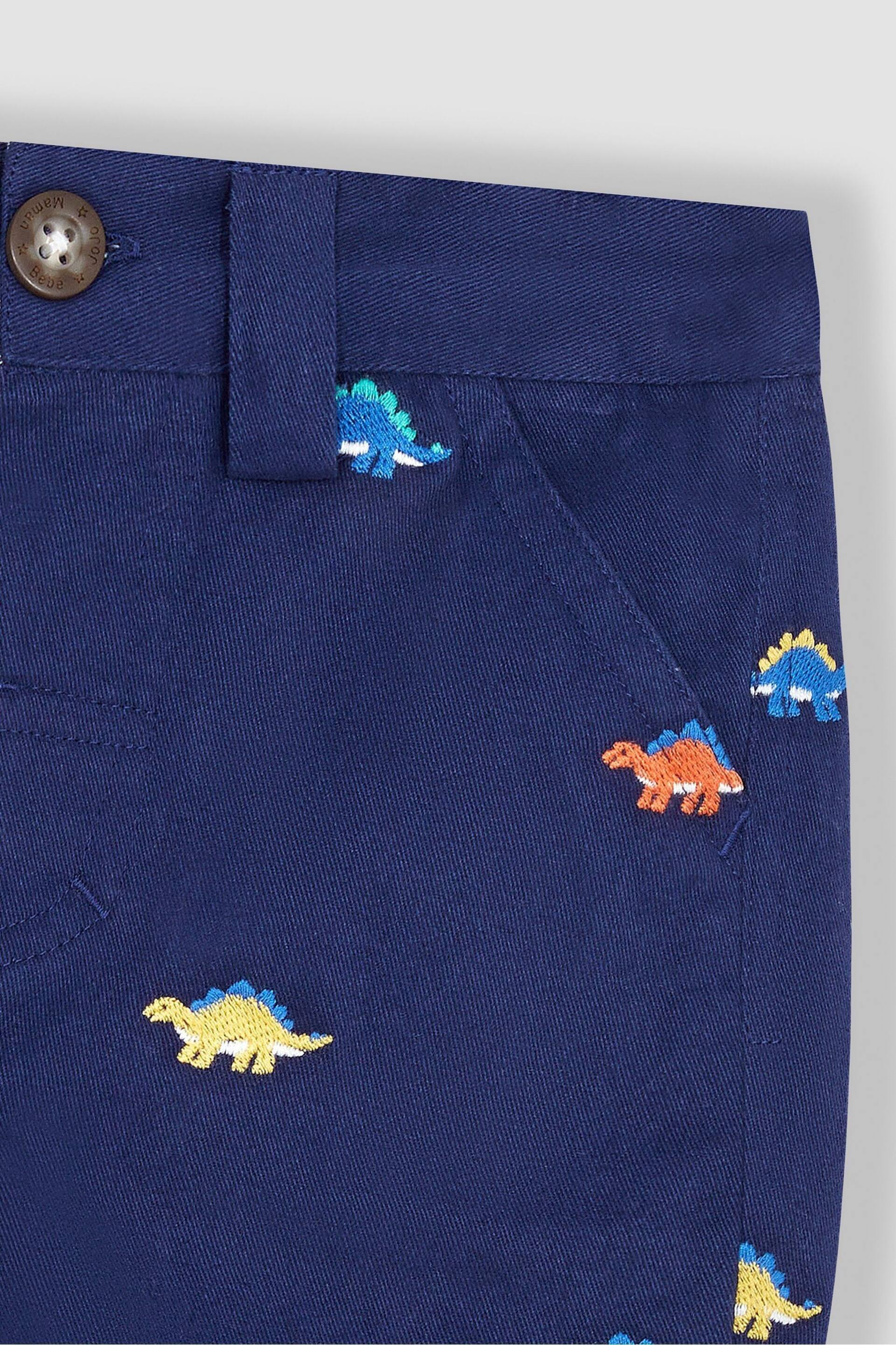 JoJo Maman Bébé Navy Blue Stegosaurus Embroidered Twill Shorts - Image 2 of 3