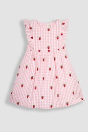 JoJo Maman Bébé Pink Strawberry Embroidered Gingham Pretty Summer Dress - Image 2 of 3