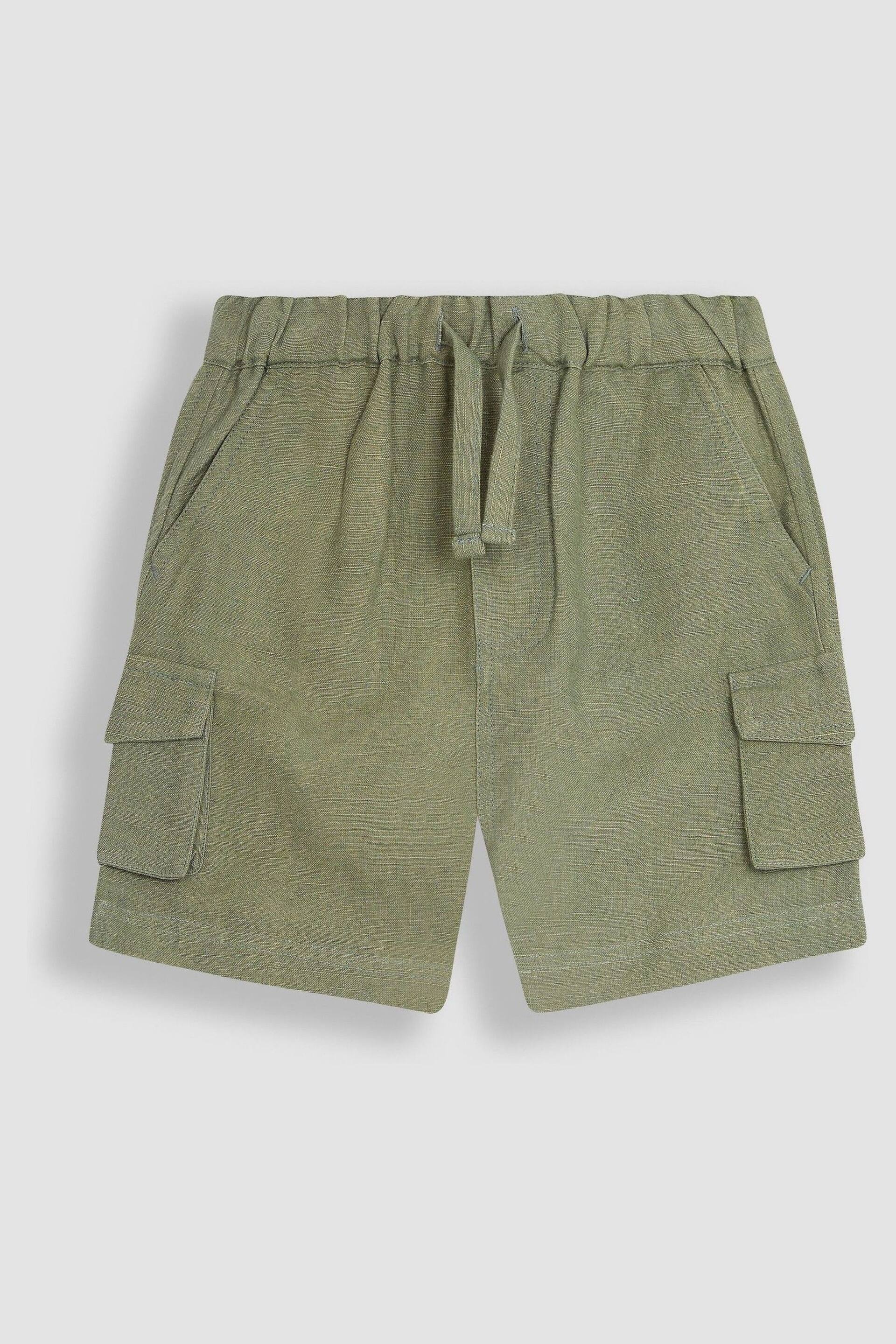 JoJo Maman Bébé Khaki Green Cotton Linen Summer Shorts - Image 1 of 3