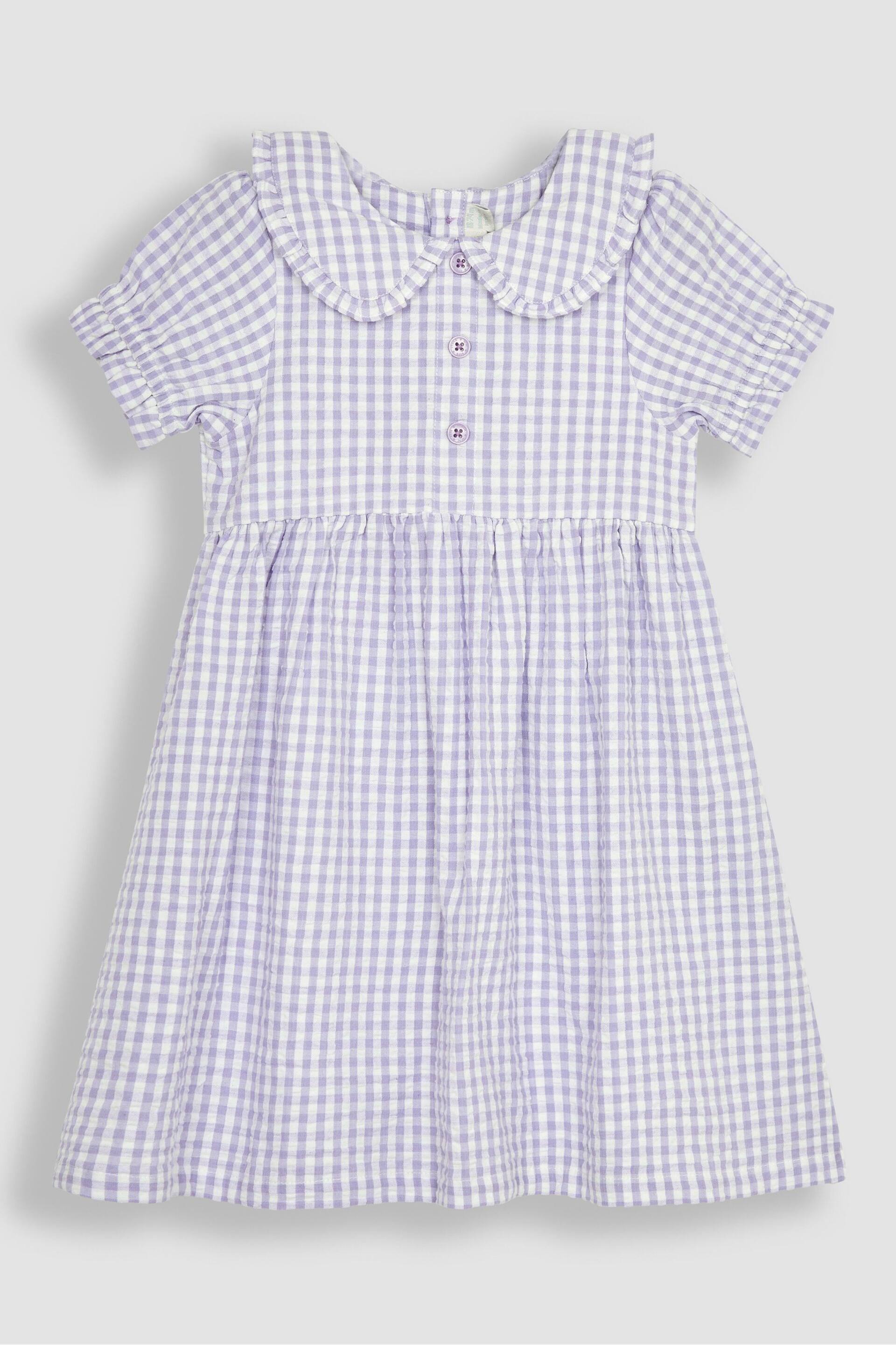 JoJo Maman Bébé Lilac Purple Gingham Button Front Collar Tea Dress - Image 1 of 3