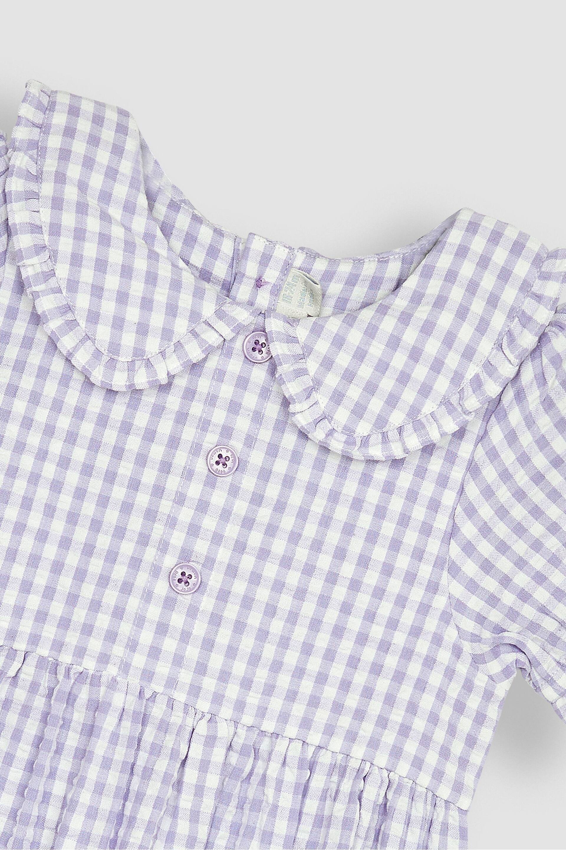 JoJo Maman Bébé Lilac Purple Gingham Button Front Collar Tea Dress - Image 2 of 3