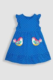 JoJo Maman Bébé Blue Bird Appliqué Frill Shoulder Pretty Summer Jersey Dress - Image 1 of 3