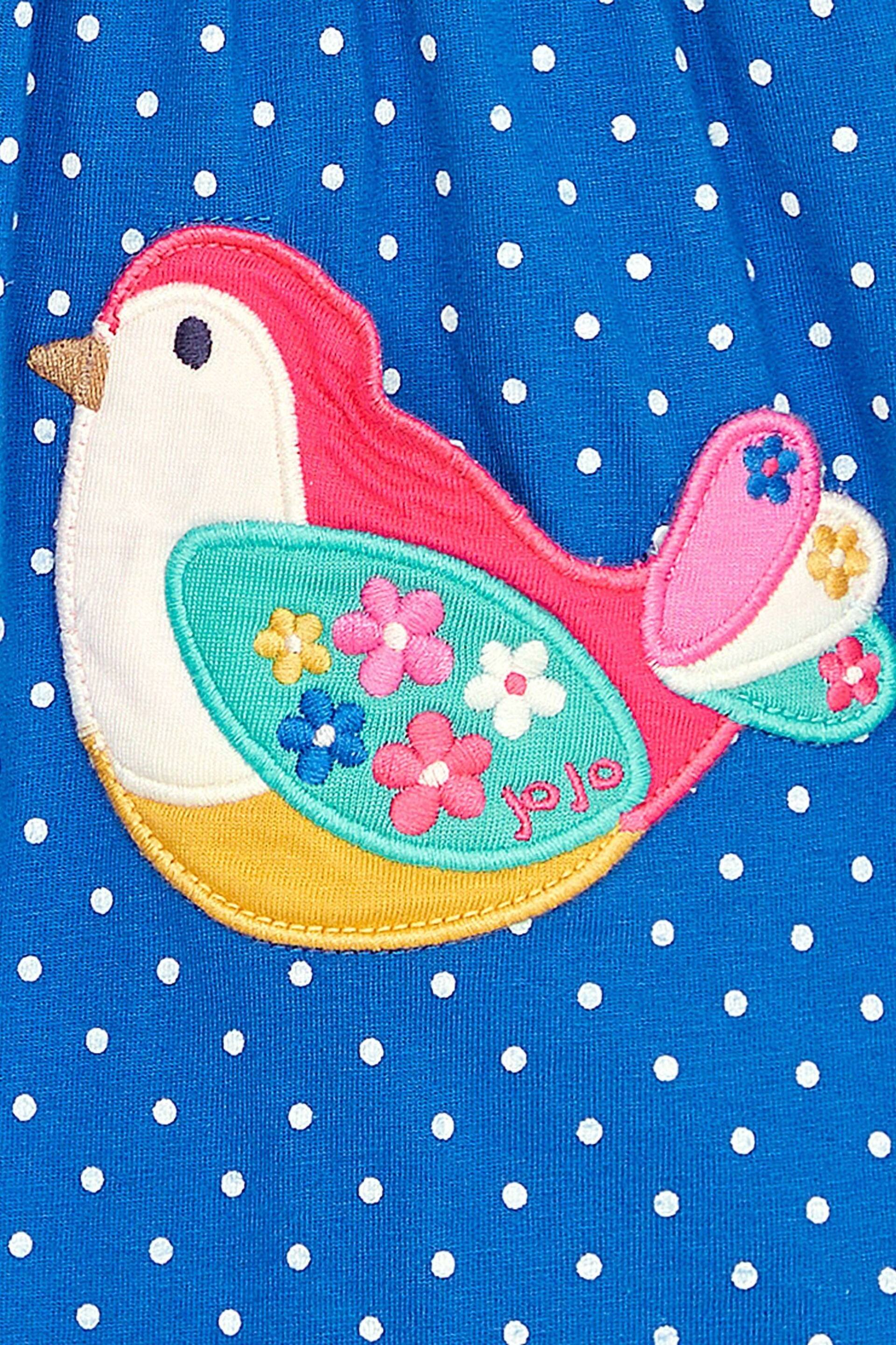 JoJo Maman Bébé Blue Bird Appliqué Frill Shoulder Pretty Summer Jersey Dress - Image 3 of 3