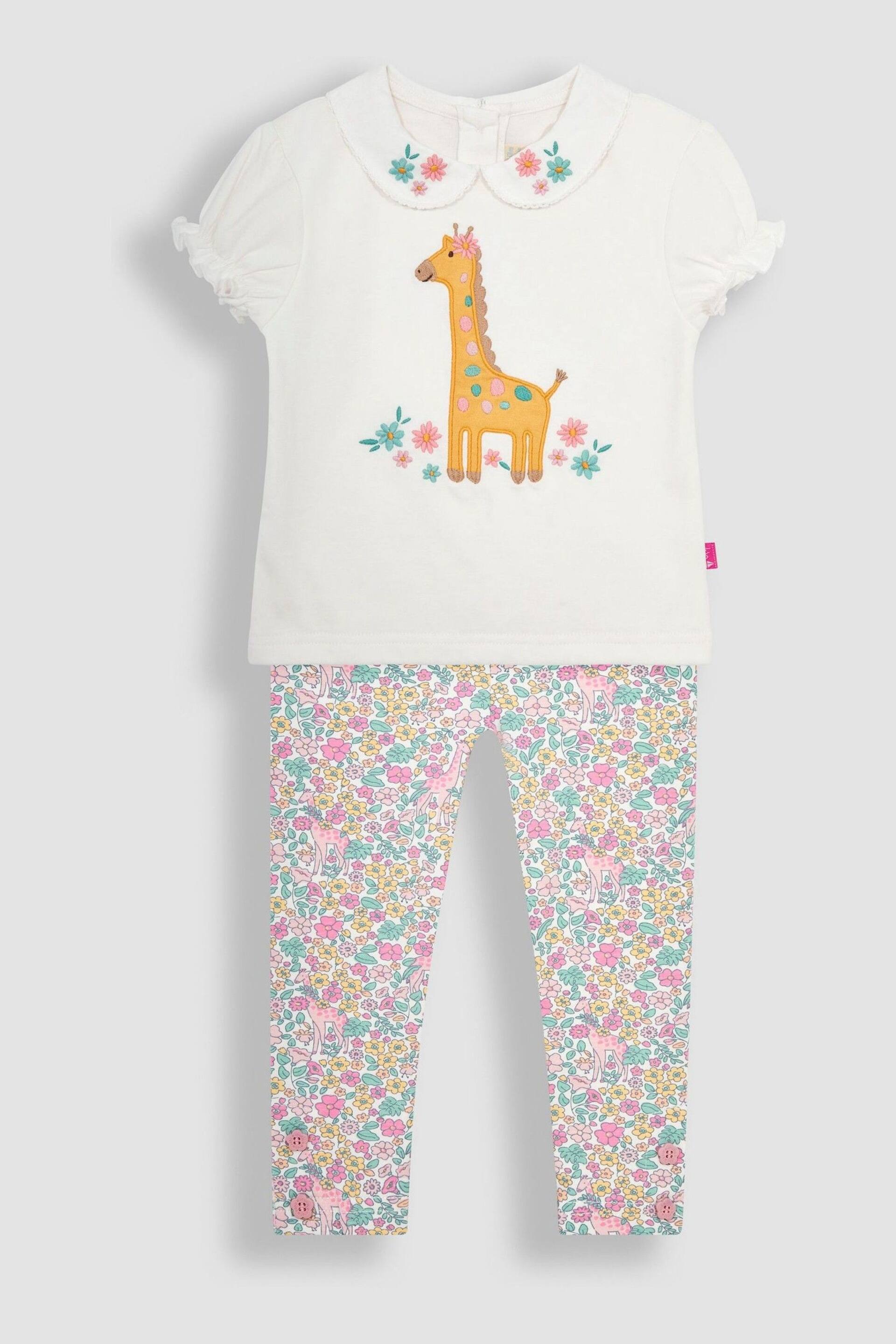 JoJo Maman Bébé Cream 2-Piece Giraffe Applique T-Shirt & Leggings Set - Image 1 of 4