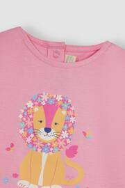 JoJo Maman Bébé Pink 2-Piece Lion T-Shirt & Safari Animals Pretty Shorts Set - Image 4 of 4