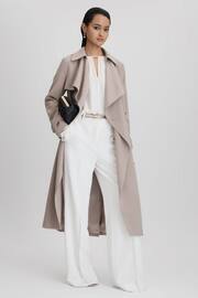Reiss Mink Neutral Etta Double Breasted Belted Trench Coat - Image 6 of 7
