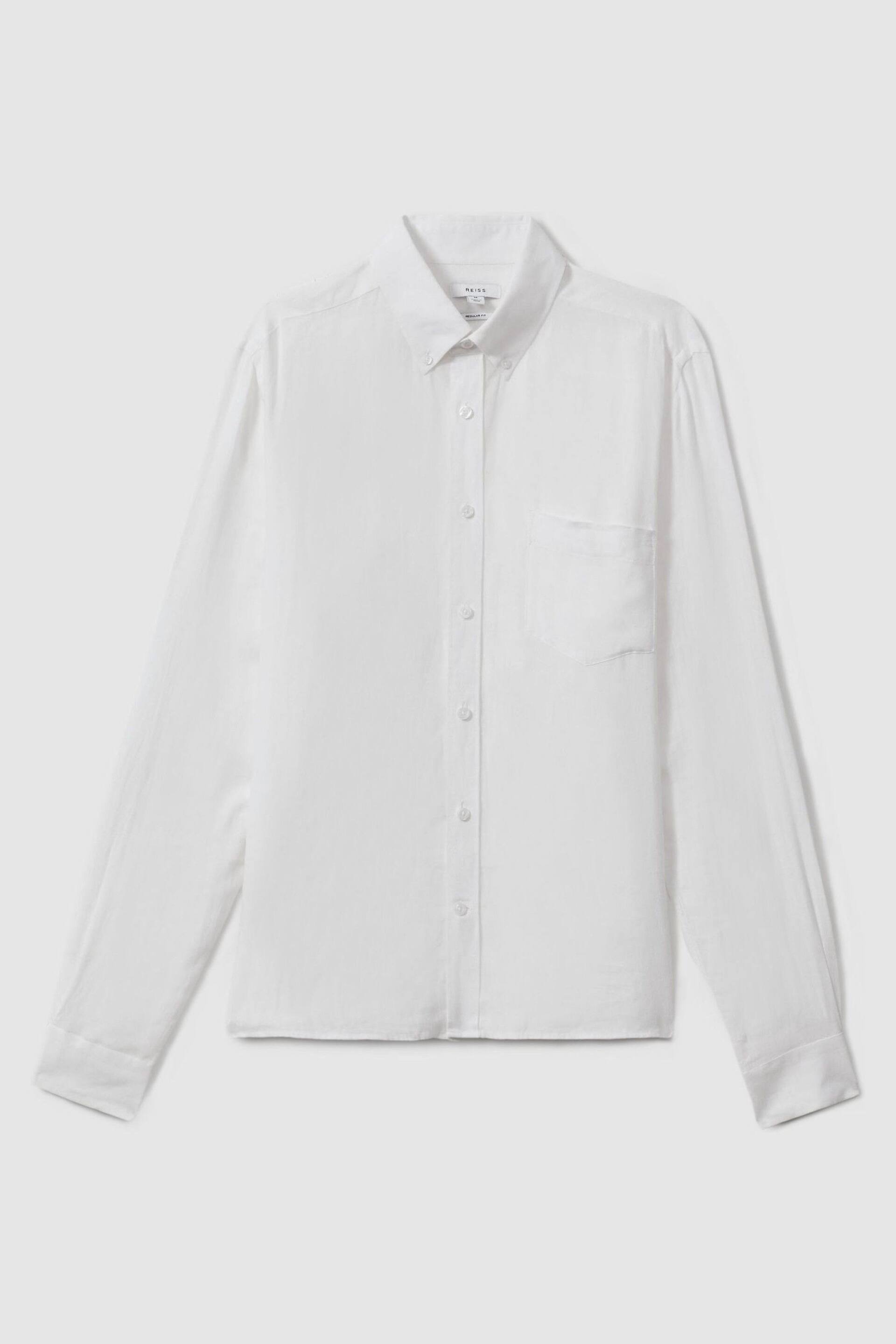 Reiss White Queens Linen Button-Down Collar Shirt - Image 2 of 4