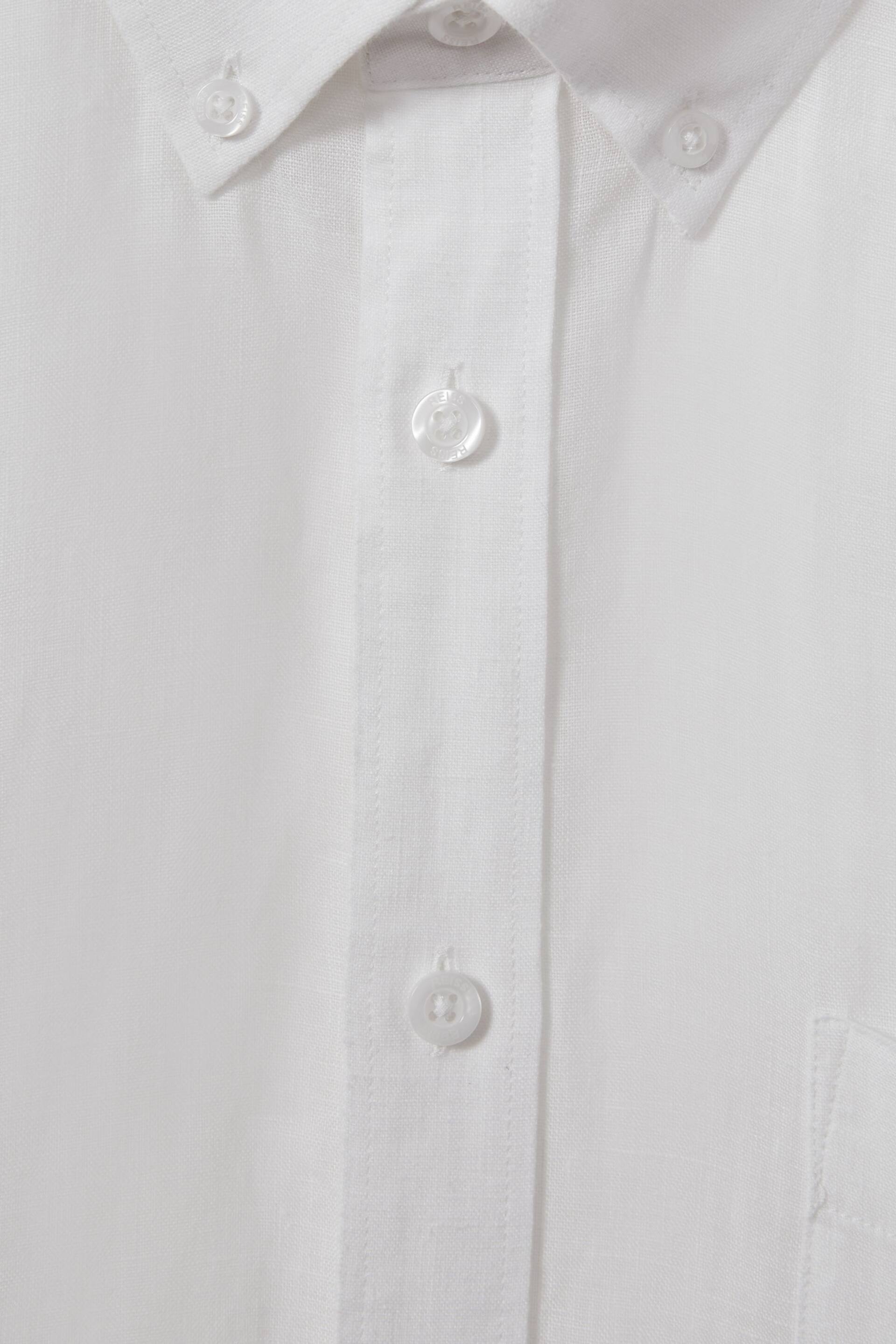 Reiss White Queens Linen Button-Down Collar Shirt - Image 4 of 4