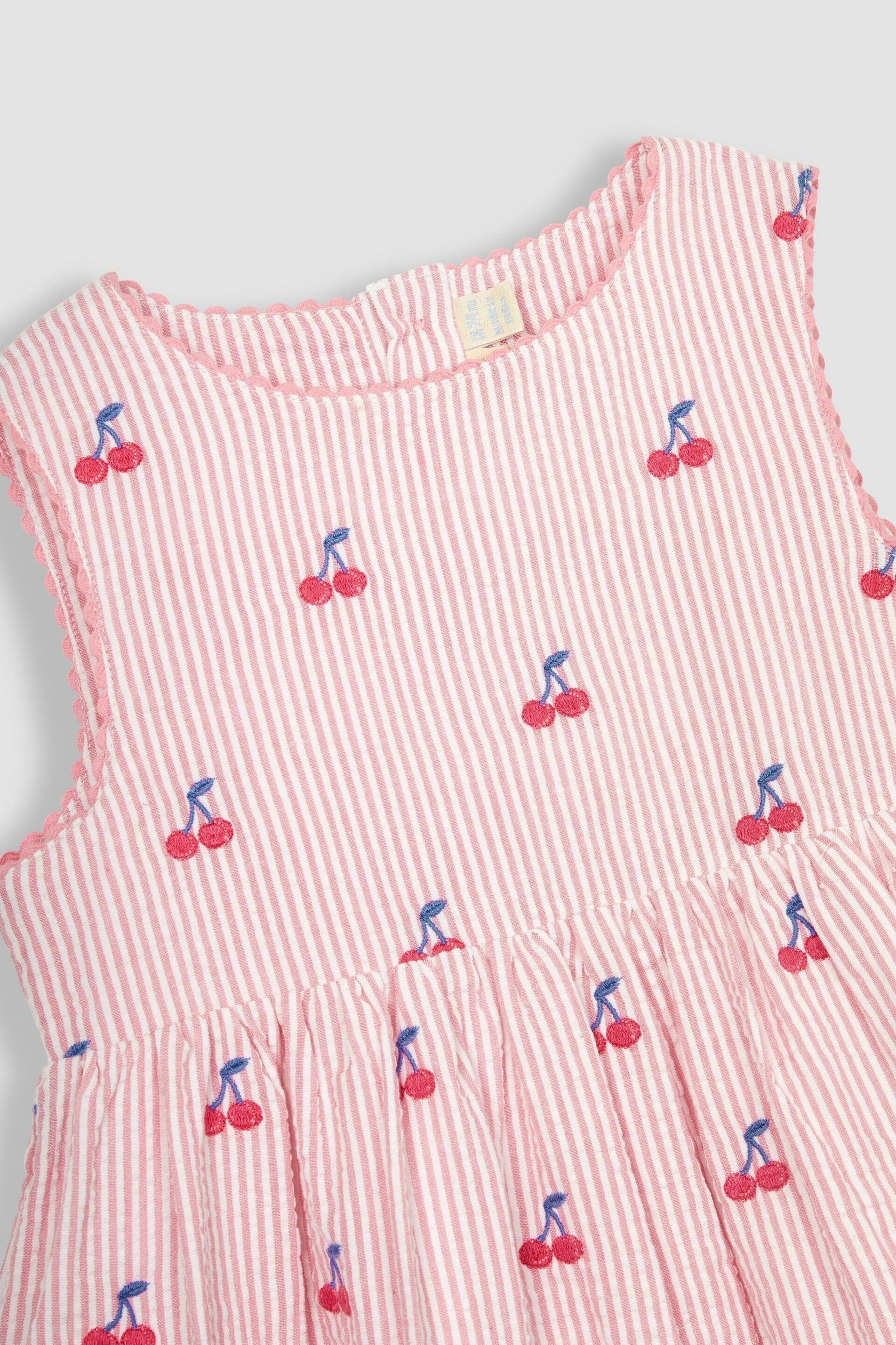 JoJo Maman Bébé Pink Cherry Stripe Embroidered Summer Dress - Image 4 of 5