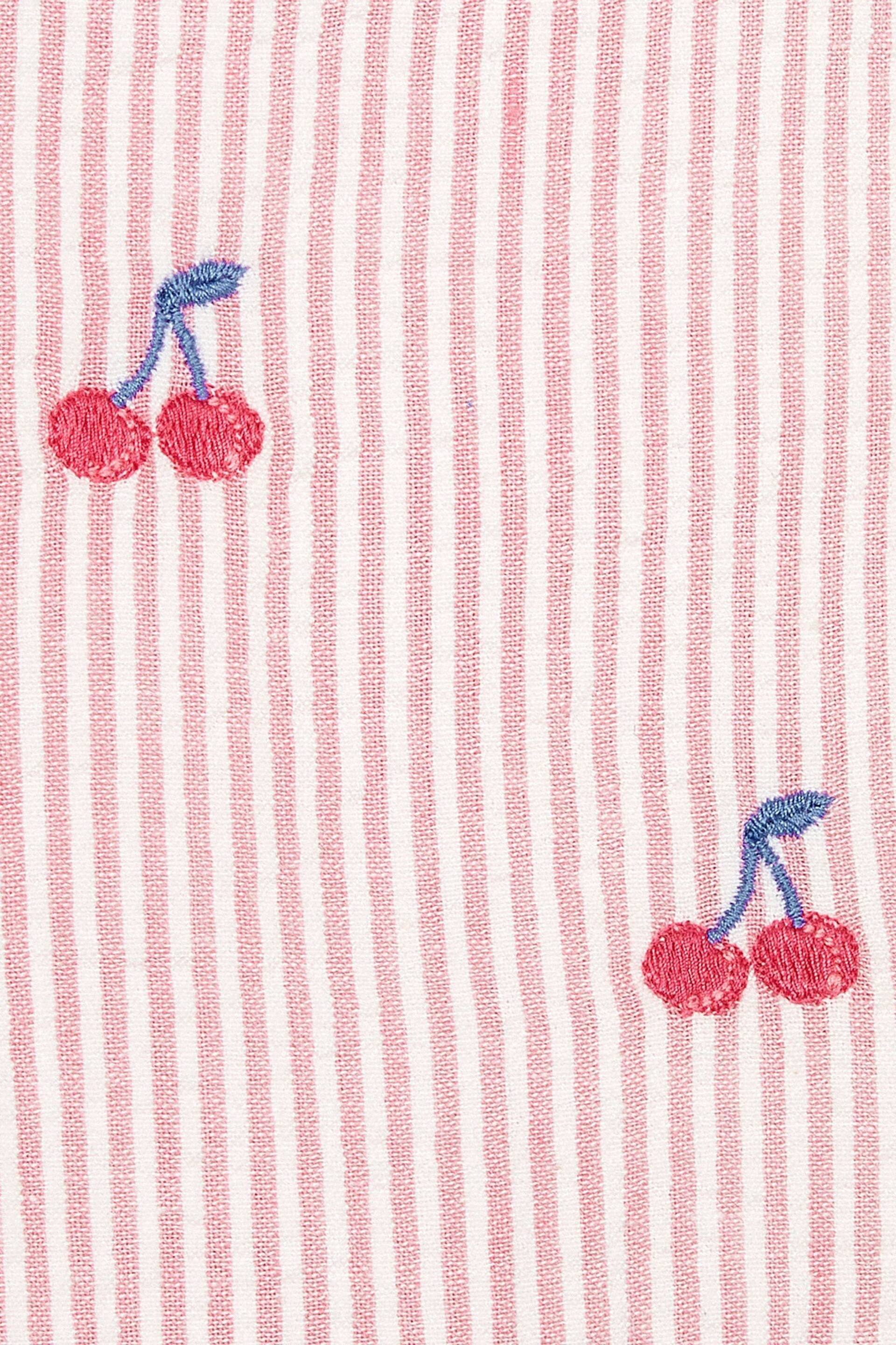 JoJo Maman Bébé Pink Cherry Stripe Embroidered Summer Dress - Image 5 of 5