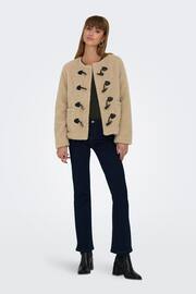 ONLY Cream Collarless Cosy Teddy Borg Coat With Toggle Button - Image 3 of 7