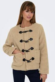 ONLY Cream Collarless Cosy Teddy Borg Coat With Toggle Button - Image 4 of 7
