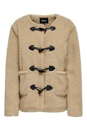 ONLY Cream Collarless Cosy Teddy Borg Coat With Toggle Button - Image 6 of 7