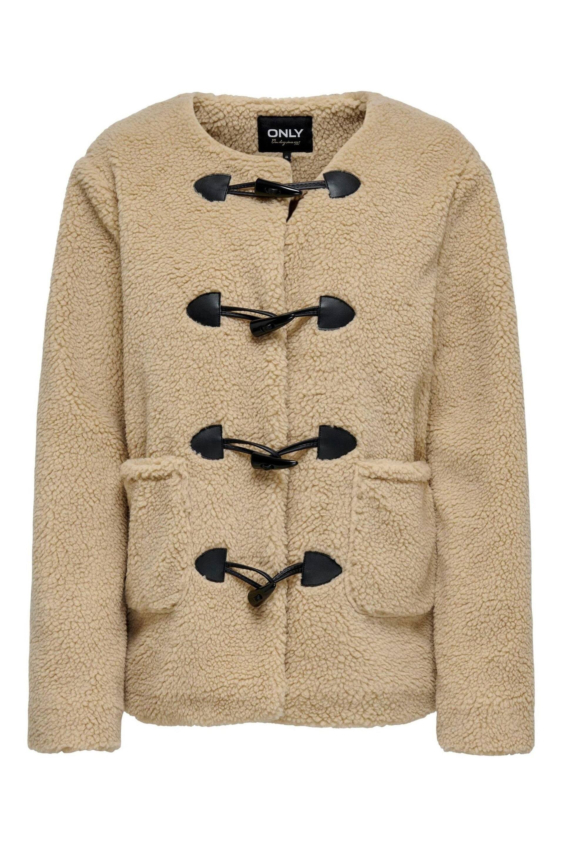 ONLY Cream Collarless Cosy Teddy Borg Coat With Toggle Button - Image 6 of 7