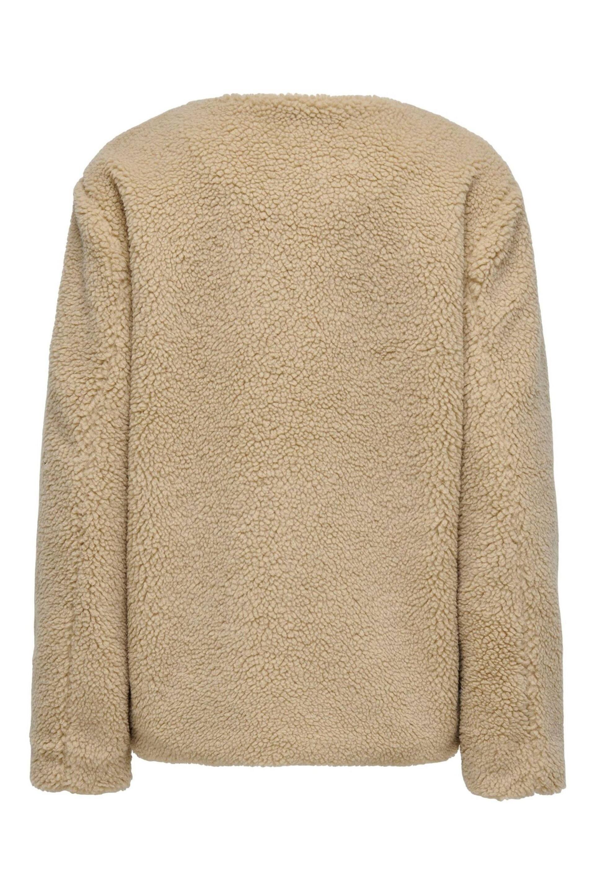 ONLY Cream Collarless Cosy Teddy Borg Coat With Toggle Button - Image 7 of 7