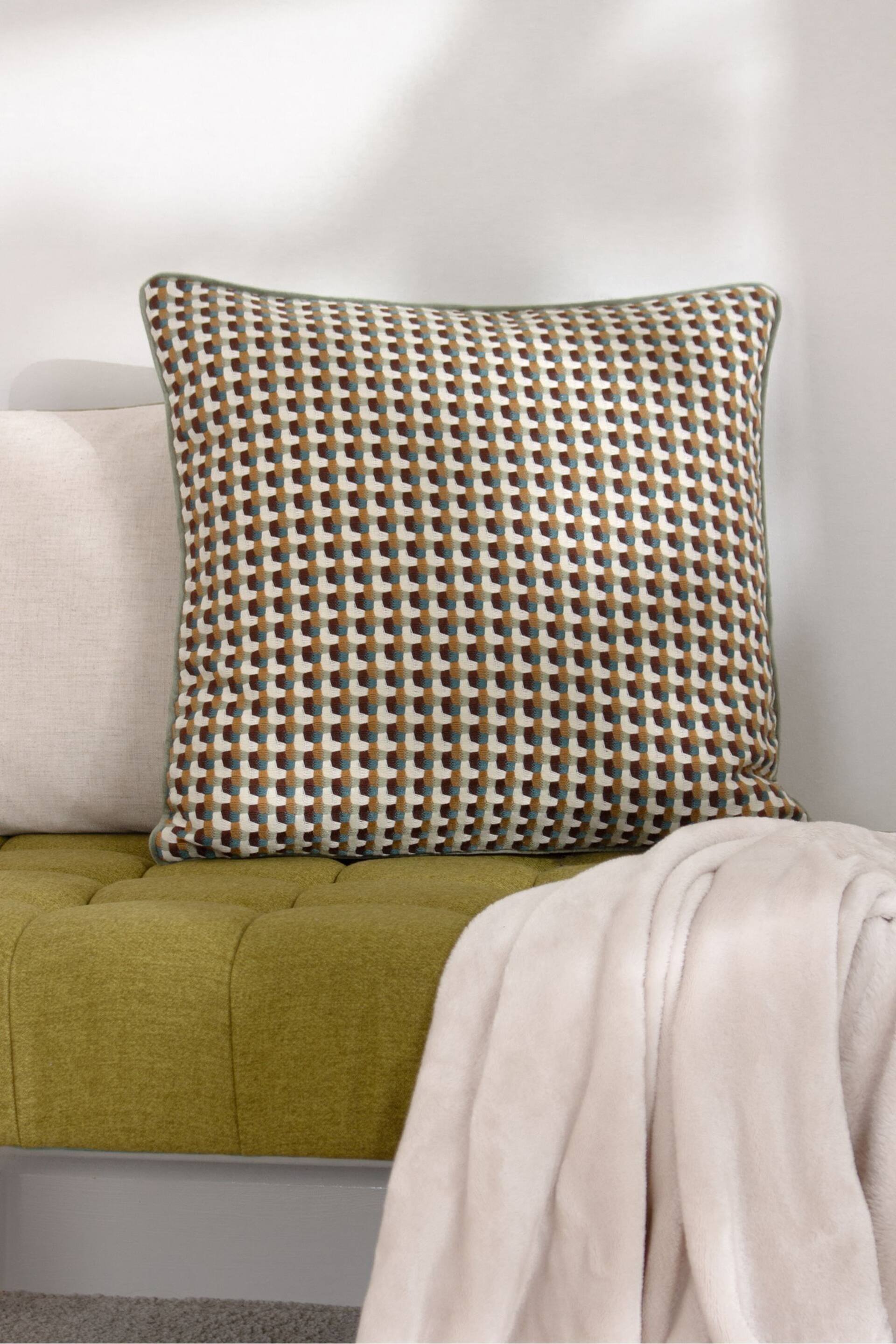 Furn Green Marttel Geometric Jacquard Feather Filled Cushion - Image 1 of 6