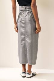 Silver Metallic Asymmetric Waist Denim Midi Skirt - Image 3 of 6