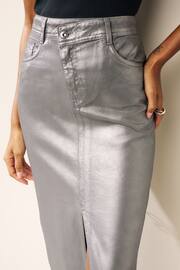 Silver Metallic Asymmetric Waist Denim Midi Skirt - Image 4 of 6