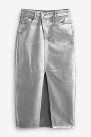 Silver Metallic Asymmetric Waist Denim Midi Skirt - Image 5 of 6