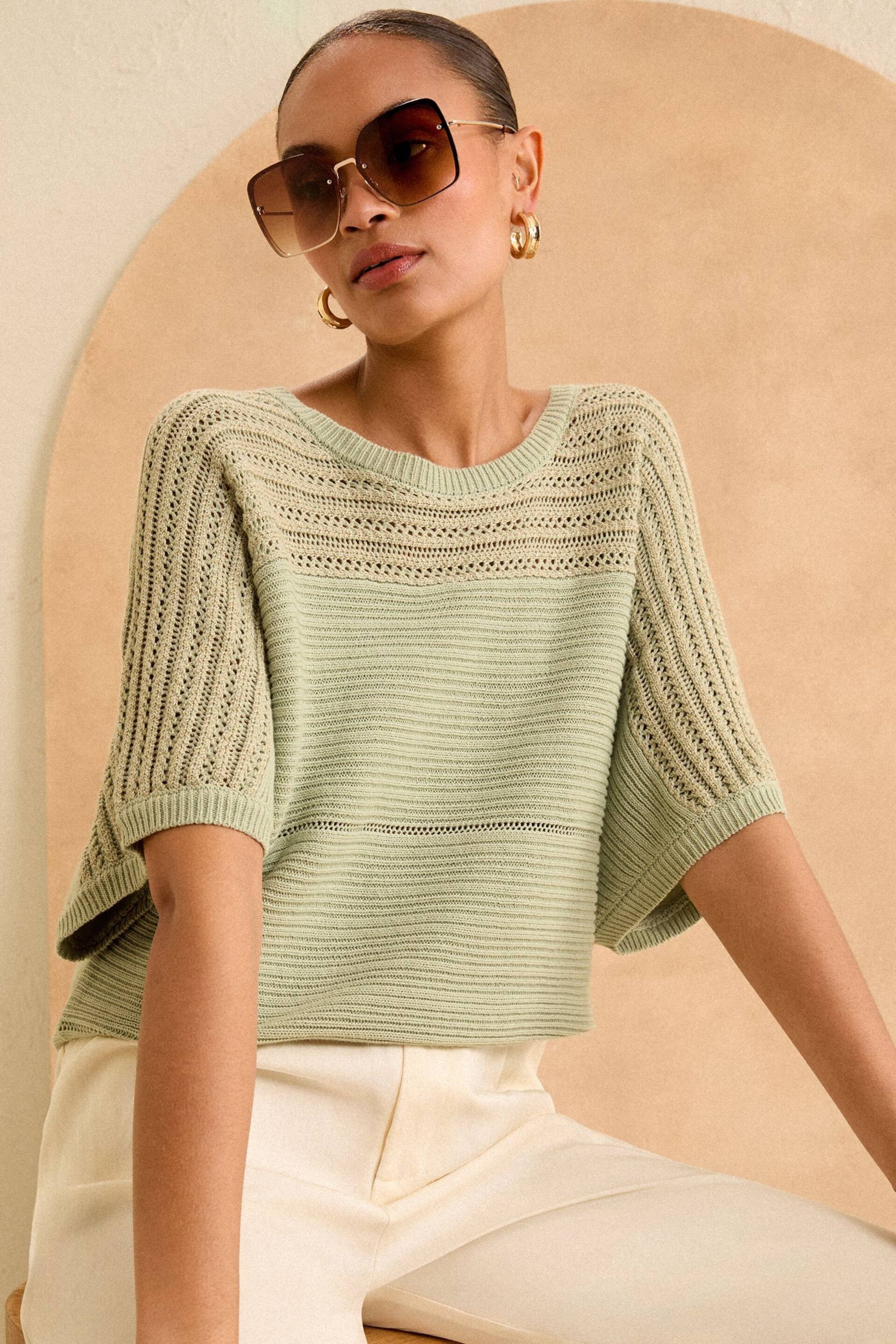 Love & Roses Green Batwing Textured Jumper - Image 1 of 4