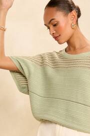 Love & Roses Green Batwing Textured Jumper - Image 2 of 4