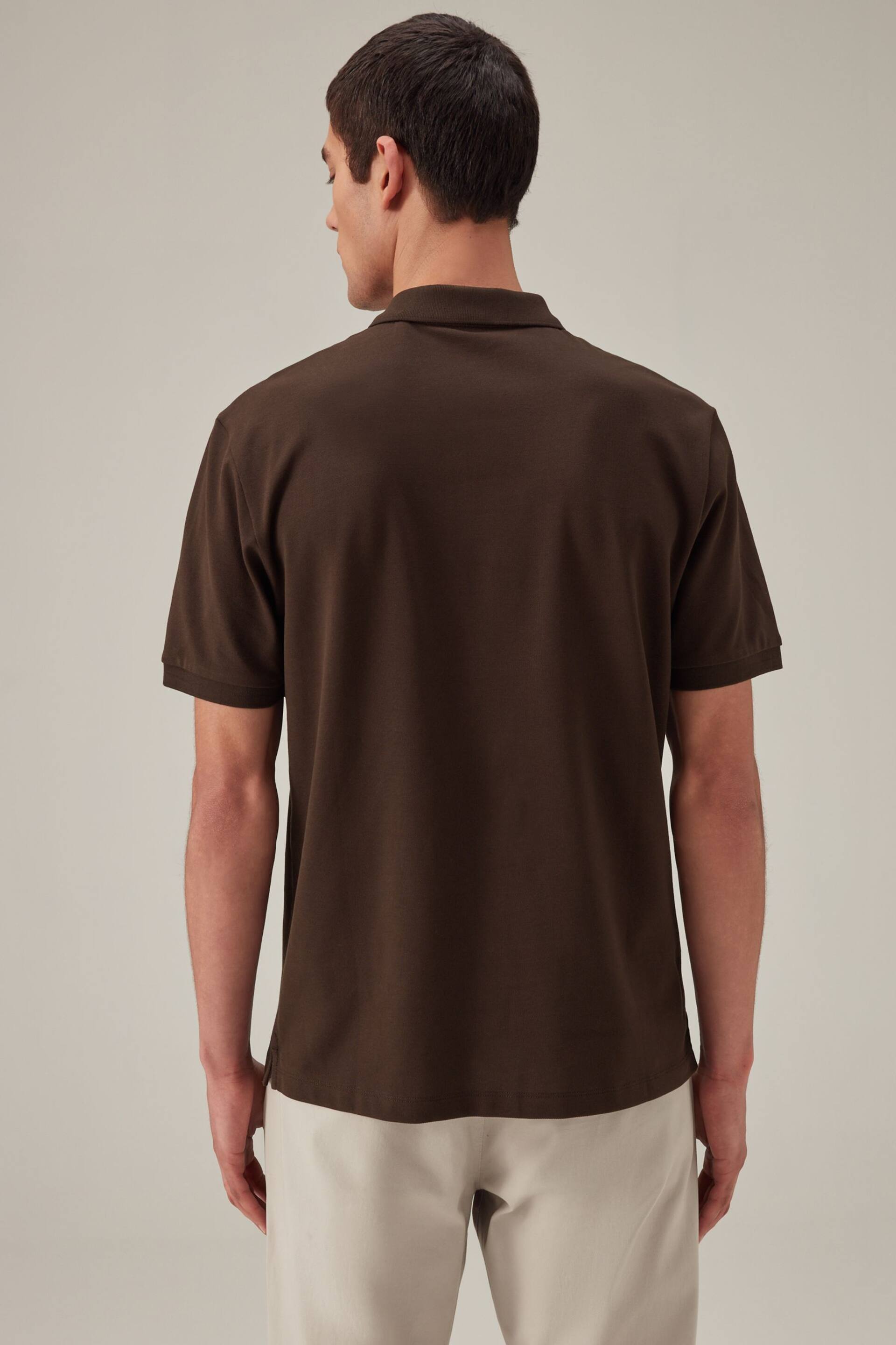 Brown Chocolate Regular Fit Short Sleeve Pique Polo Shirt - Image 3 of 8