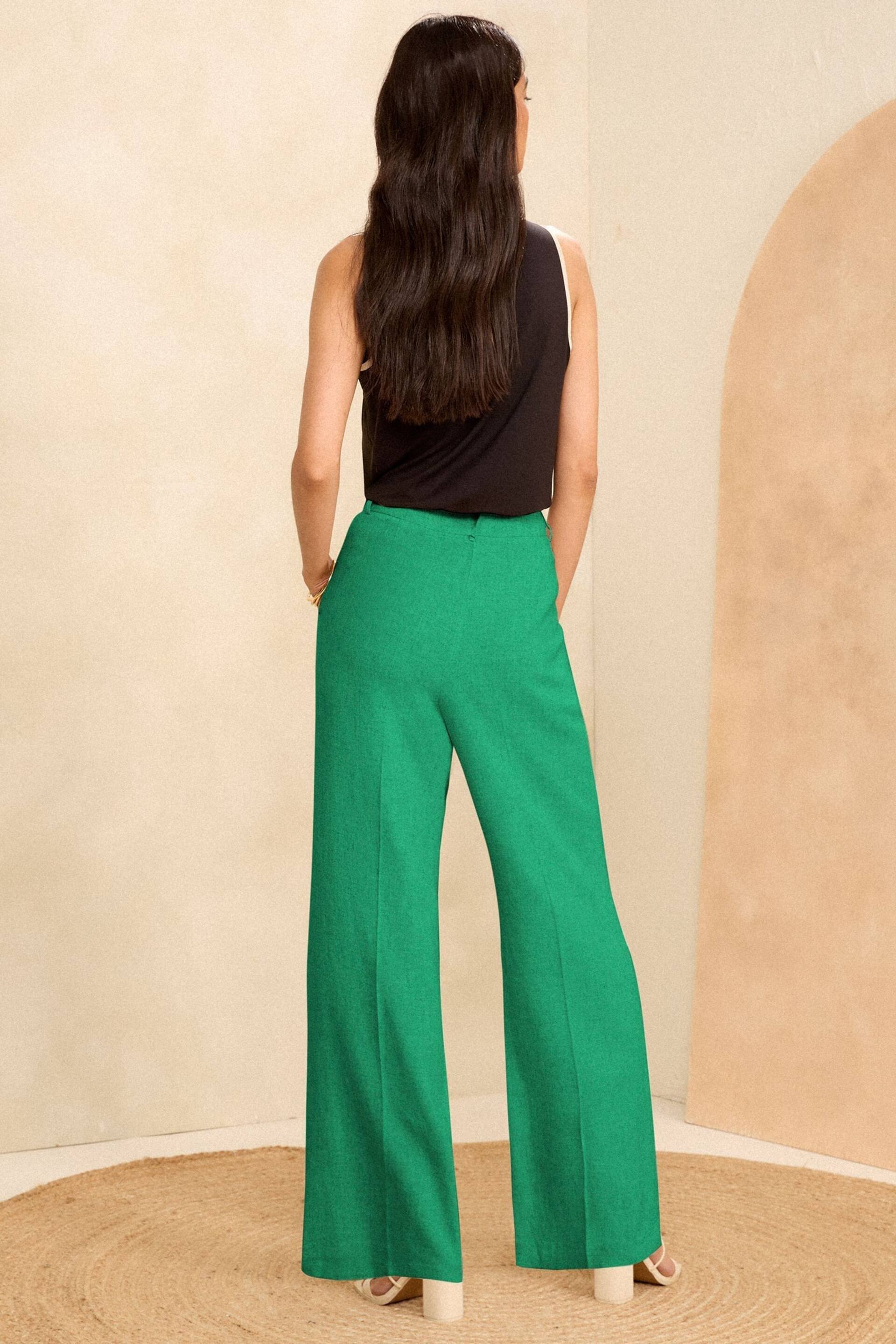 Love & Roses Green Wide Leg Tailored Wide Leg Lightweight Trousers - Image 3 of 4