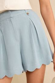 Love & Roses Blue Tailored Scallop Shorts With Linen - Image 4 of 4