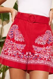 V&A | Love & Roses Red Paisley Printed Belted Shorts - Image 1 of 2