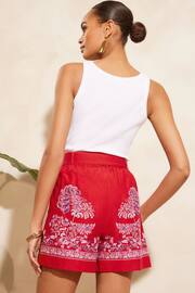 V&A | Love & Roses Red Paisley Printed Belted Shorts - Image 2 of 2
