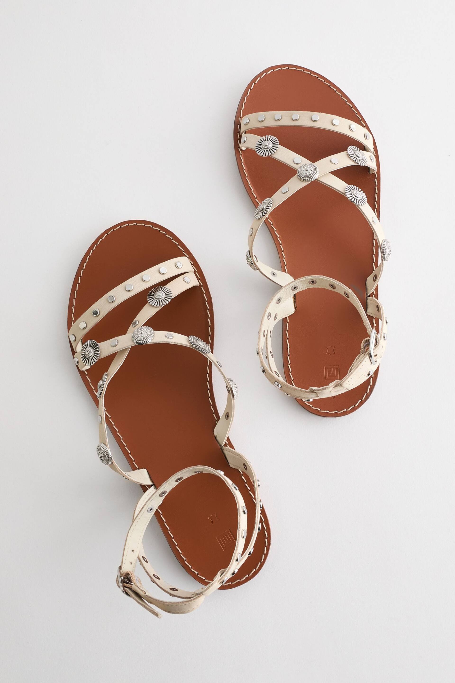 Bone Leather Studded Flat Sandals - Image 3 of 5