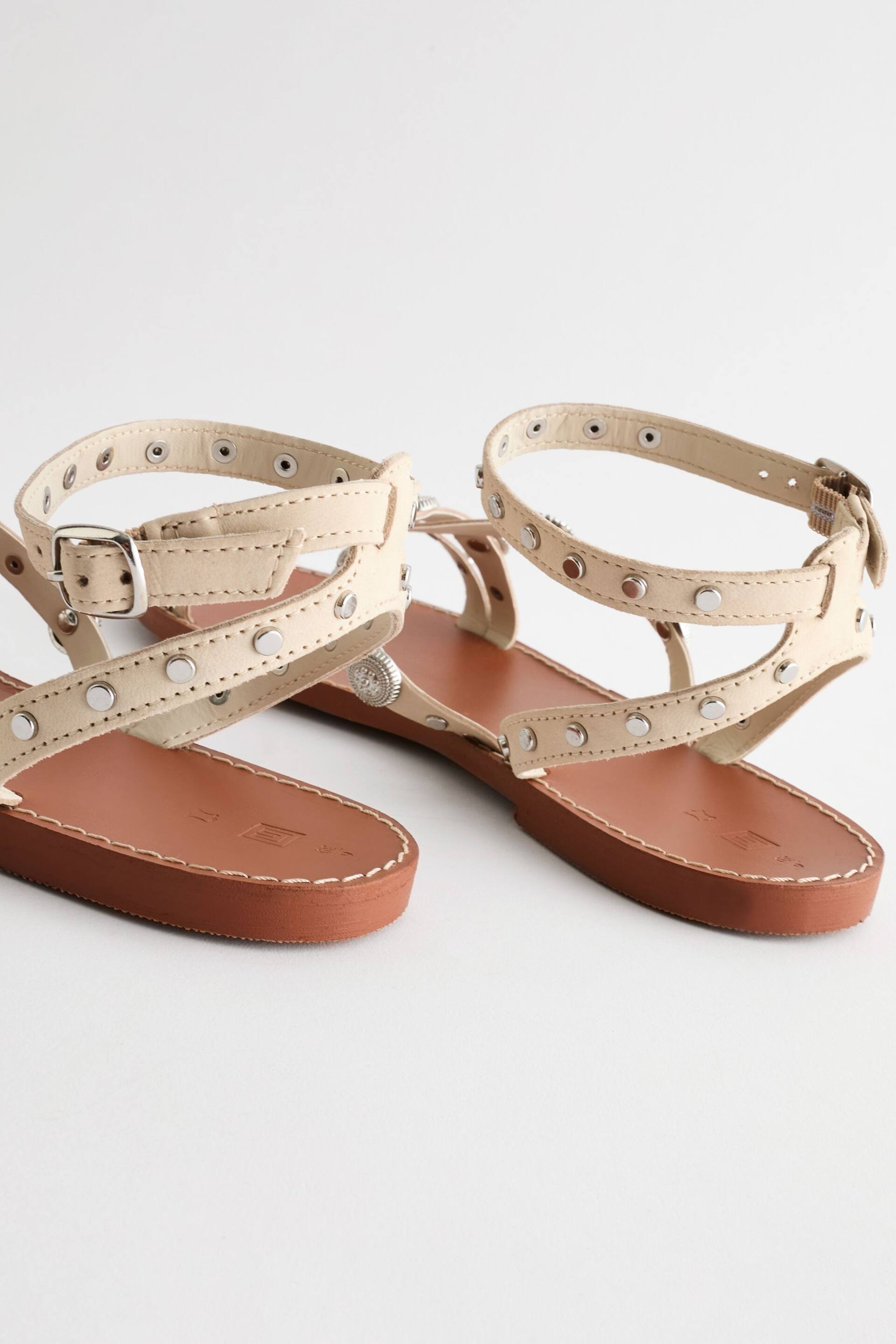 Bone Leather Studded Flat Sandals - Image 4 of 5