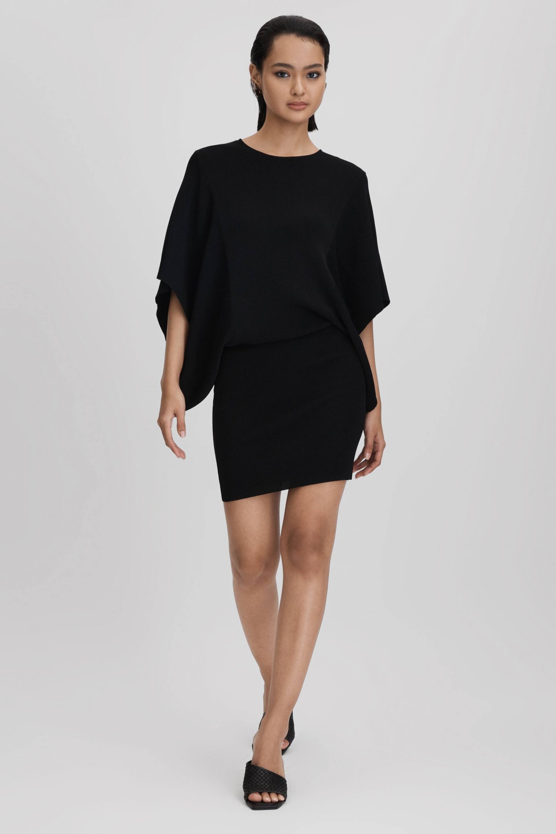 Reiss Black Julia Knitted Cape Sleeve Mini Dress - Image 3 of 6